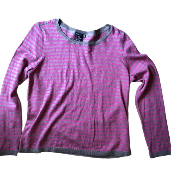 H&M pink stripped crew neck sweater-small - Picture 1 of 5